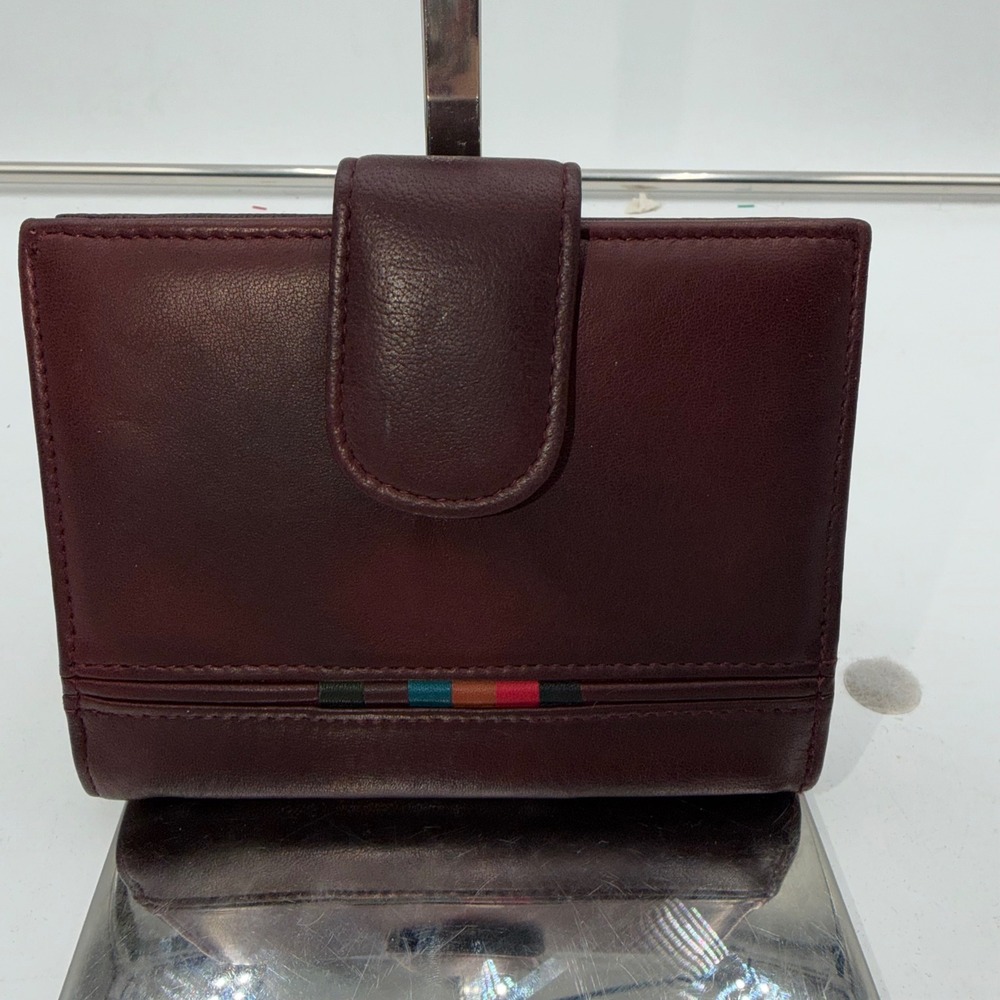Buxton Silky Sheepskin Leather Bifold Wallet Burgundy Kiss Lock Coin Purse - Picture 8 of 8